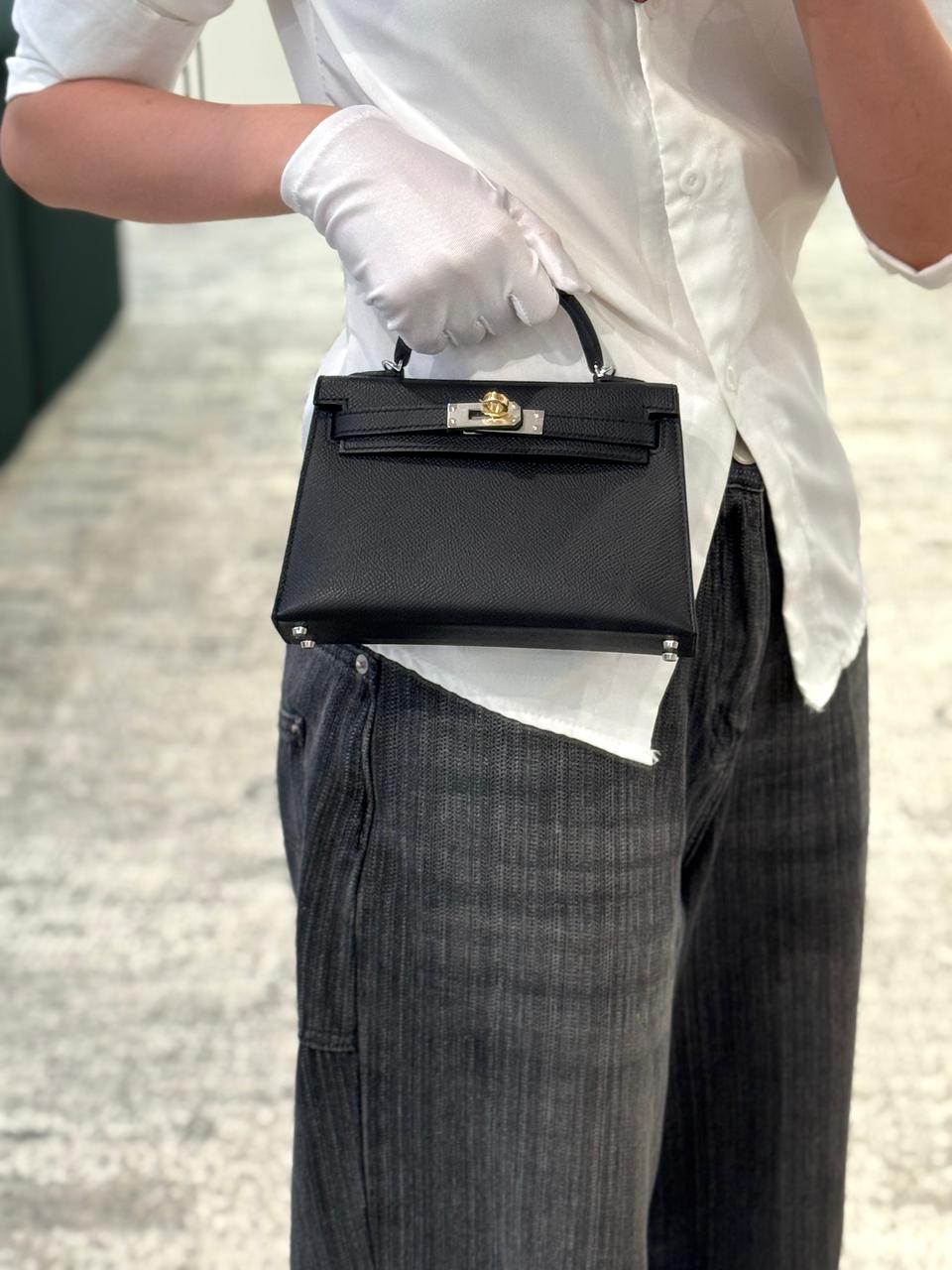 HERMÈS Kelly 20 Mini Women Bag – Elegant PU Leather | Premium Quality with Box & Dust Bag (Black)