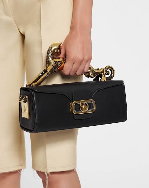 L-A-N-V-I-N Women’s Rateau Pencil Cat Leather Shoulder Bag – Luxury Mini Handbag (Black)