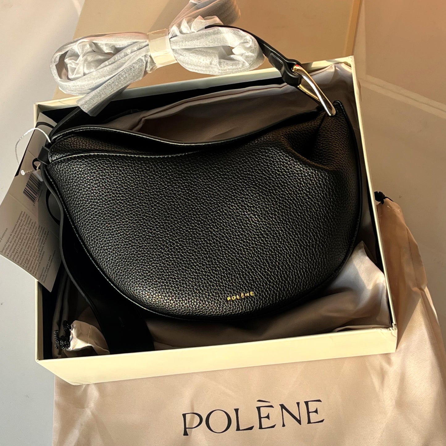 POLÈNE Tonca – Textured Cognac Edition Women Bag (Black)