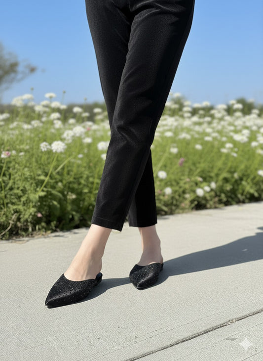 ZARA STONE FLAT – Women Rhinestone Slippers (Black)