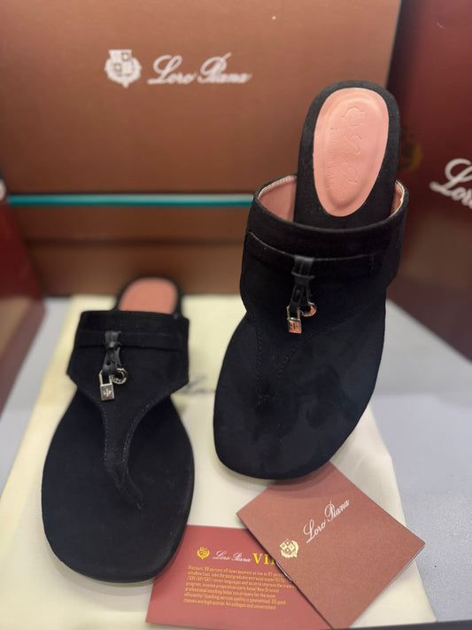 Loro Piana Summer Charms Walk Suede Thong Sandals – Premium Women Footwear (Black)