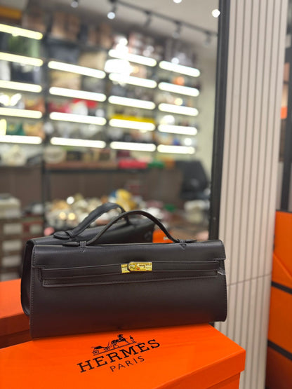 HERMÈS Kelly Cut Clutch – Luxury Women Bag in Gold-Toned Hardware | Premium Quality (Black)