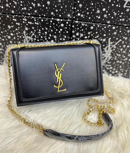 S-A-I-N-T L-A-U-R-E-N-T Sunset Medium Bag – Smooth Leather Women Shoulder Bag (Black Design B)