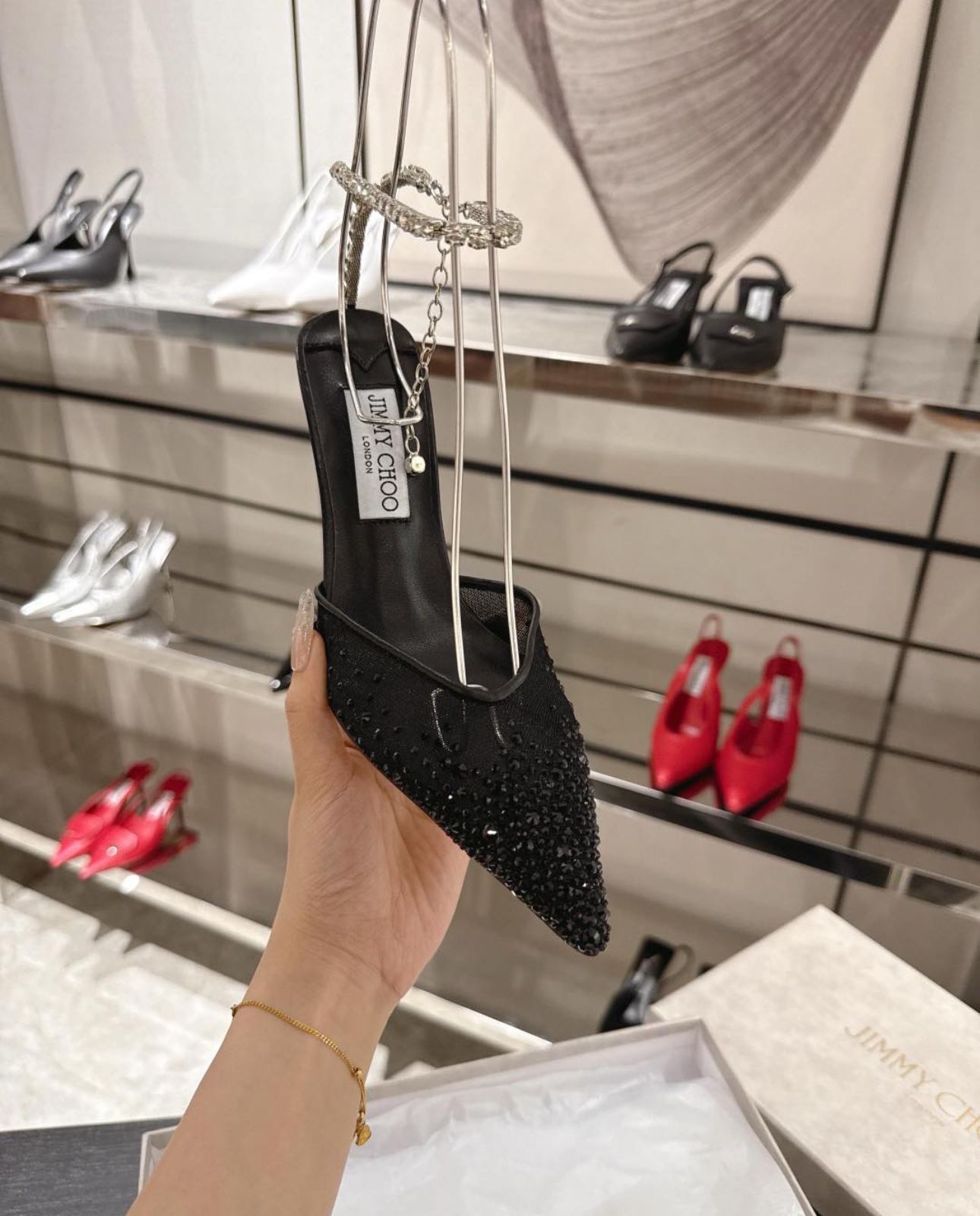 JIMMY CHOO SAEDA 100 CRYSTAL MESH PUMPS – Women Heels (Black)