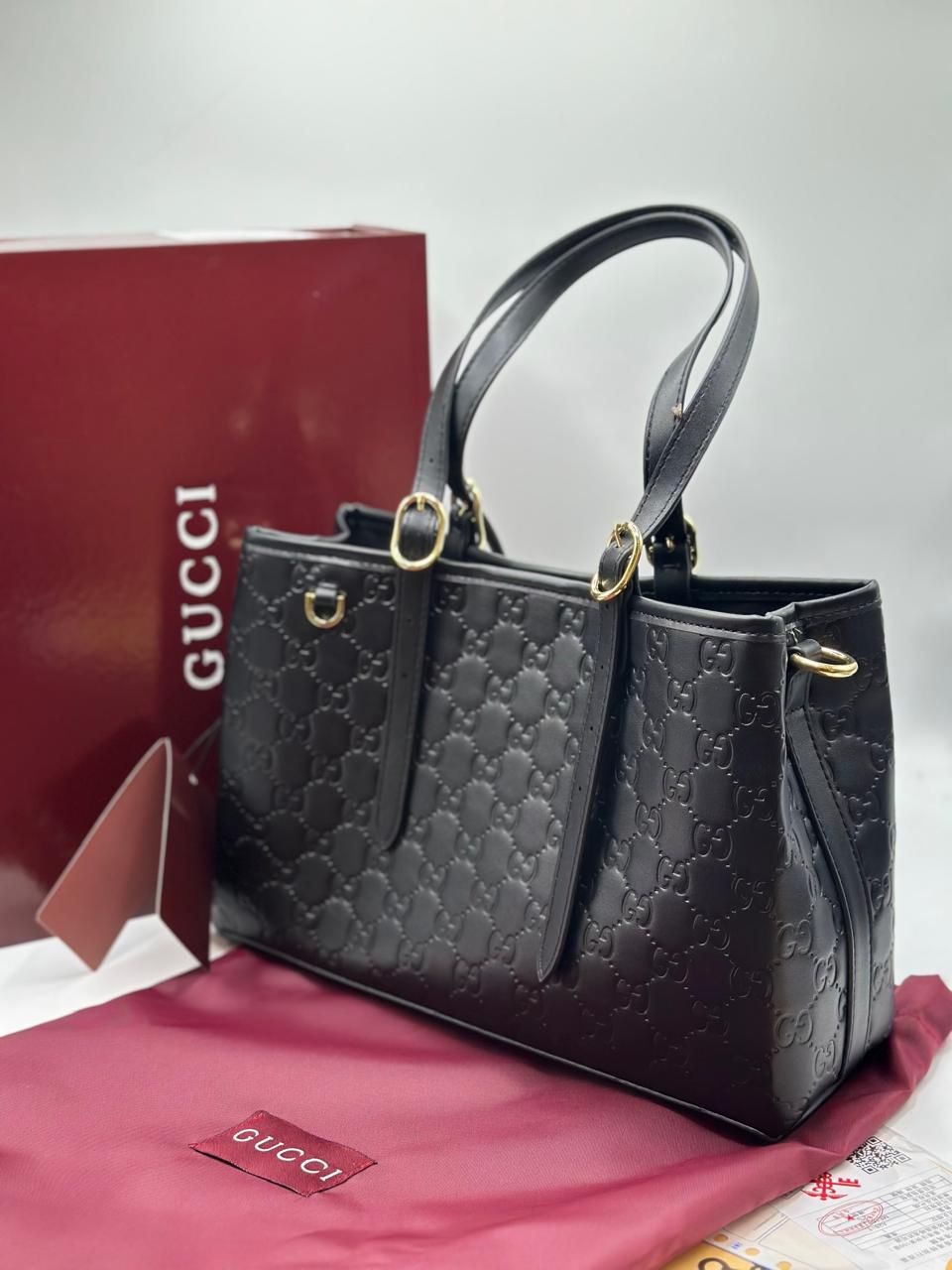G-U-C-C-I Emblem Medium Tote Bag – Premium Women Tote Bag (Black)