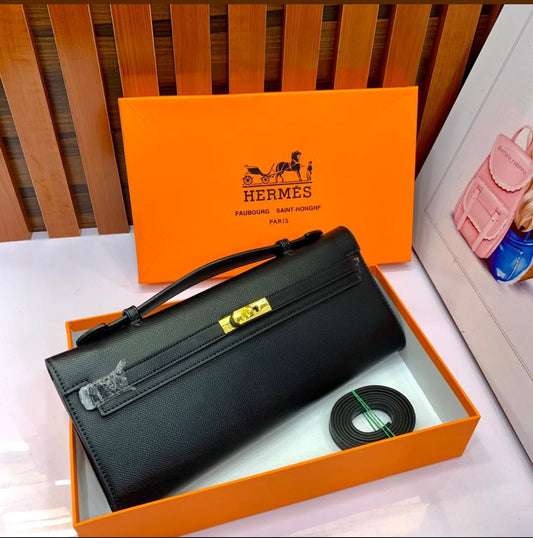 HERMÈS Kelly Cut Clutch – Luxury Women Bag in Gold-Toned Hardware | Premium Quality (Black)