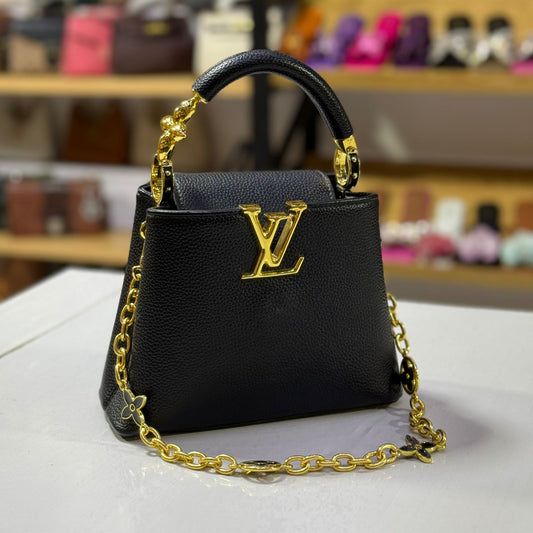 L-O-U-I-S V-U-I-T-T-O-N Capucines Mini – Premium Women Mini Bag with Chain Strap (Black)