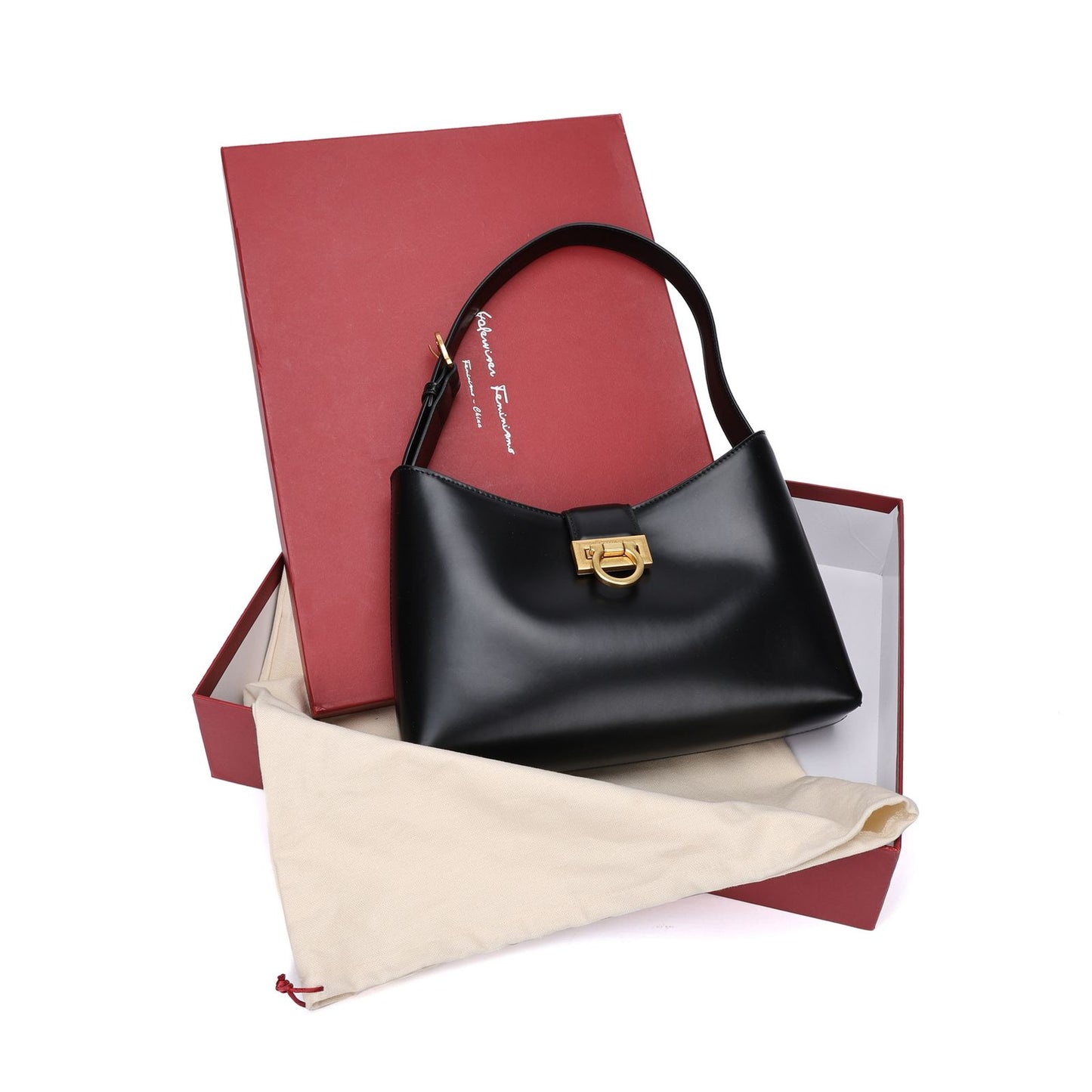 FERRAGAMO TRIFOLIO – Women Bag | Luxury Shoulder Bag with Gancini Clasp (Black)