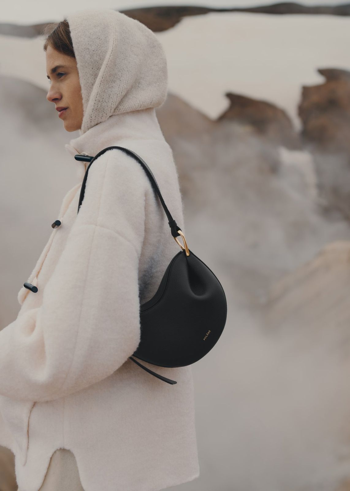 POLÈNE Tonca – Textured Cognac Edition Women Bag (Black)