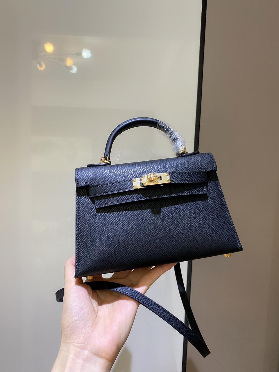 HERMÈS Kelly 20 Mini Women Bag – Elegant PU Leather | Premium Quality with Box & Dust Bag (Black)
