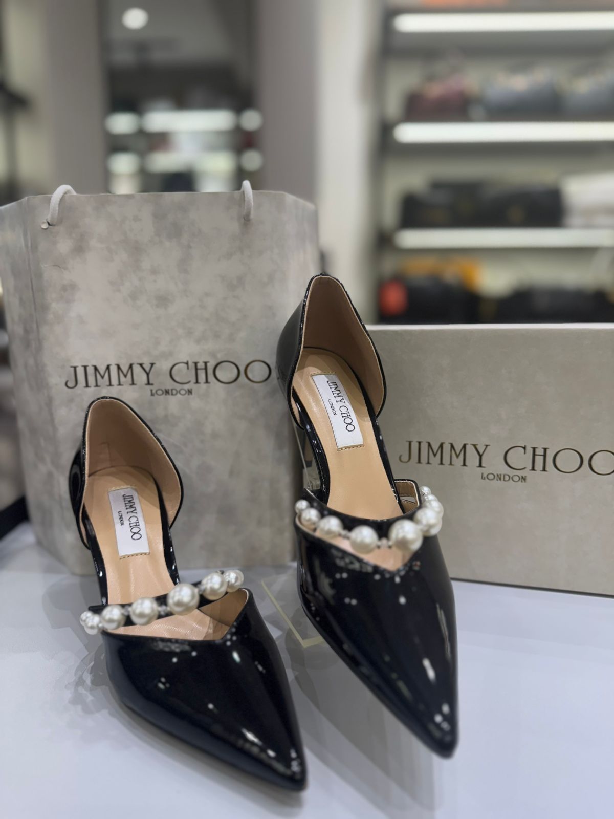 JIMMY CHOO Aurelie 85 Pearl-Embellished Heel Pumps – Premium Women Heel Pumps (Black Design A)