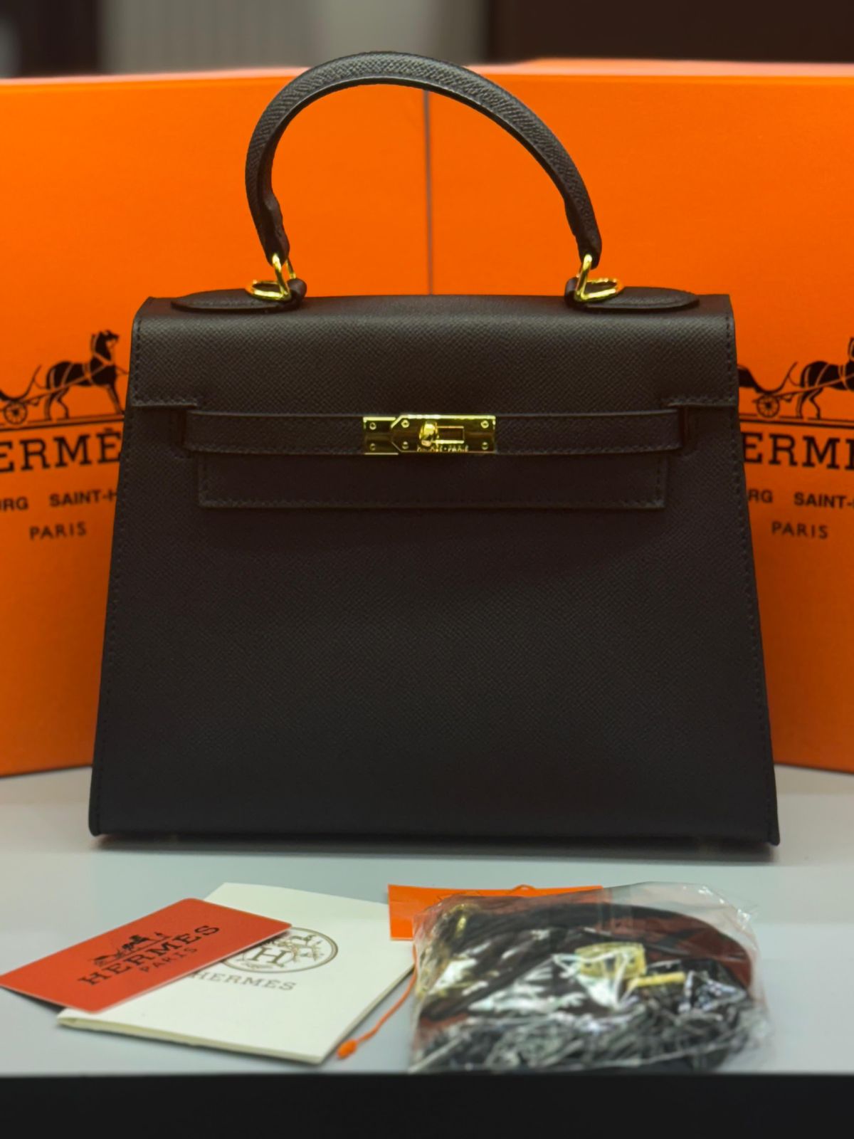 HERMÈS KELLY SELLIER 25CM – Women Bag | Luxury Leather Top Handle & Shoulder Bag (Black)