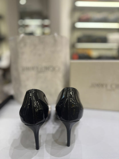 JIMMY CHOO Aurelie 85 Pearl-Embellished Heel Pumps – Premium Women Heel Pumps (Black Design A)