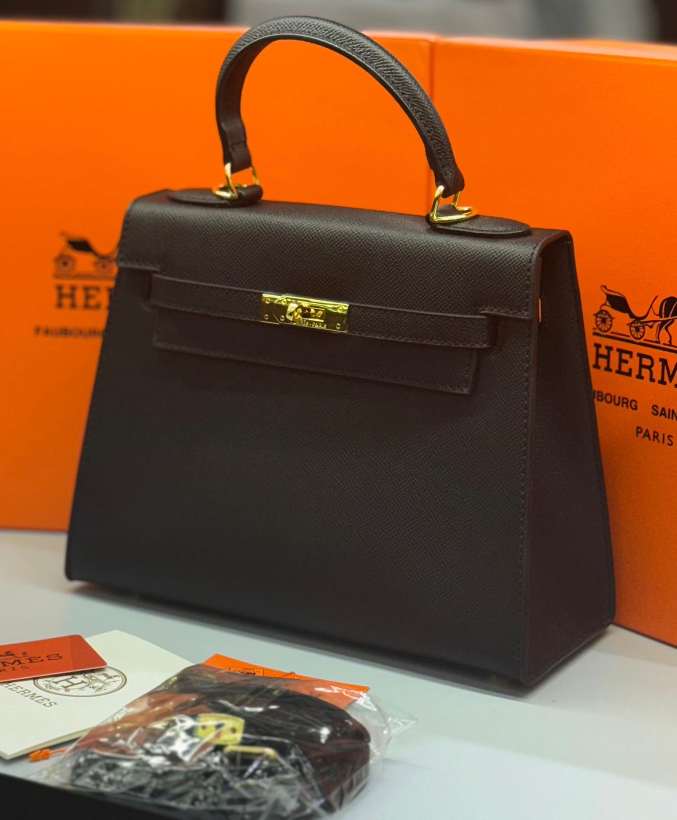 HERMÈS KELLY SELLIER 25CM – Women Bag | Luxury Leather Top Handle & Shoulder Bag (Black)