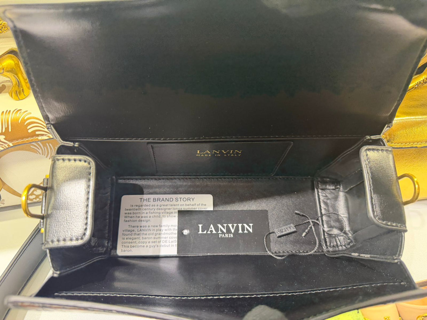 L-A-N-V-I-N Women’s Rateau Pencil Cat Leather Shoulder Bag – Luxury Mini Handbag (Black)