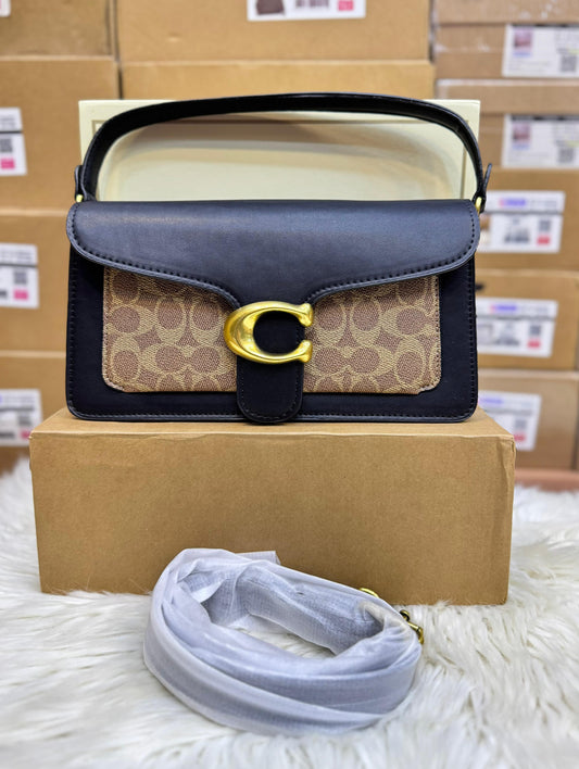 C-O-A-C-H Tabby Shoulder Bag 26 – Blocked Signature Canvas Women Shoulder Bag (Black Beige)