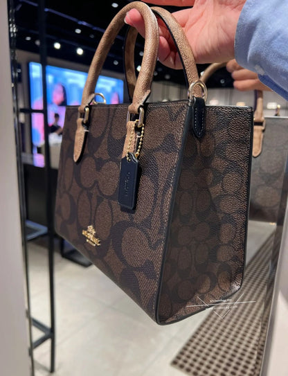 C-O-A-C-H Maggie Small Tote Women Bag – Blocked Signature Canvas (Brown Black)