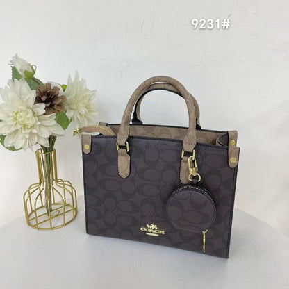 C-O-A-C-H Maggie Small Tote Women Bag – Blocked Signature Canvas (Brown Black)