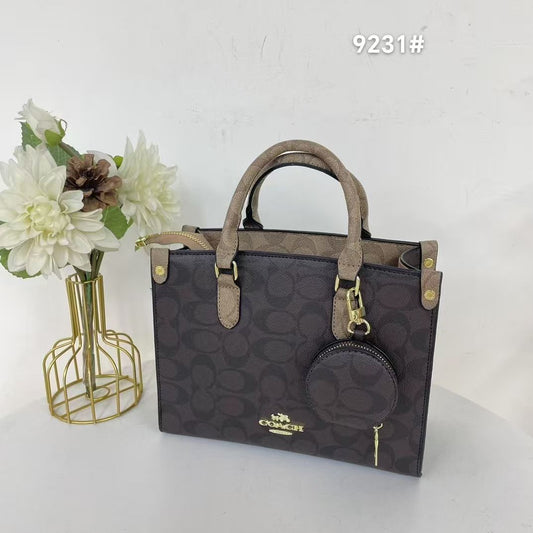 C-O-A-C-H Maggie Small Tote Women Bag – Blocked Signature Canvas (Brown Black)