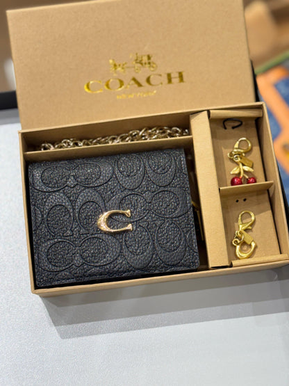 C-O-A-C-H BOXED MINI WALLET ON A CHAIN – Women Bag (Black Design A)