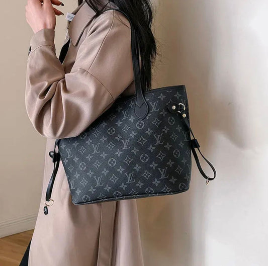 LOUIS VUITTON NEVERFULL – Women Tote Bag 2PC Set (Black Design 1)