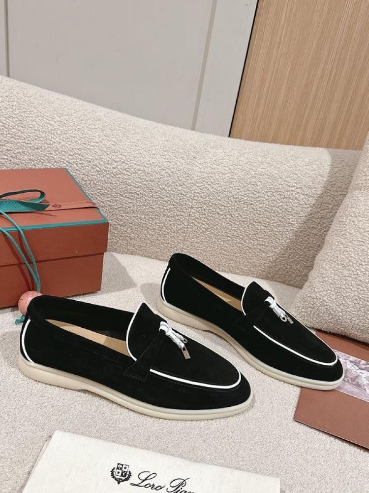 LORO PIANA SUMMER WALK BALLET FLAT CASUAL SHOES / LOAFERS – Women Shoes (Black Design A)