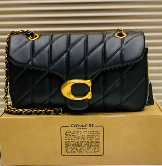 C-O-A-C-H QUILTED TABBY SHOULDER BAG 26 – Women Bag (Black with Golden C)