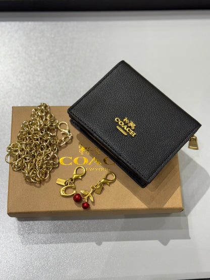 C-O-A-C-H BOXED MINI WALLET ON A CHAIN – Women Bag (Black Design B)