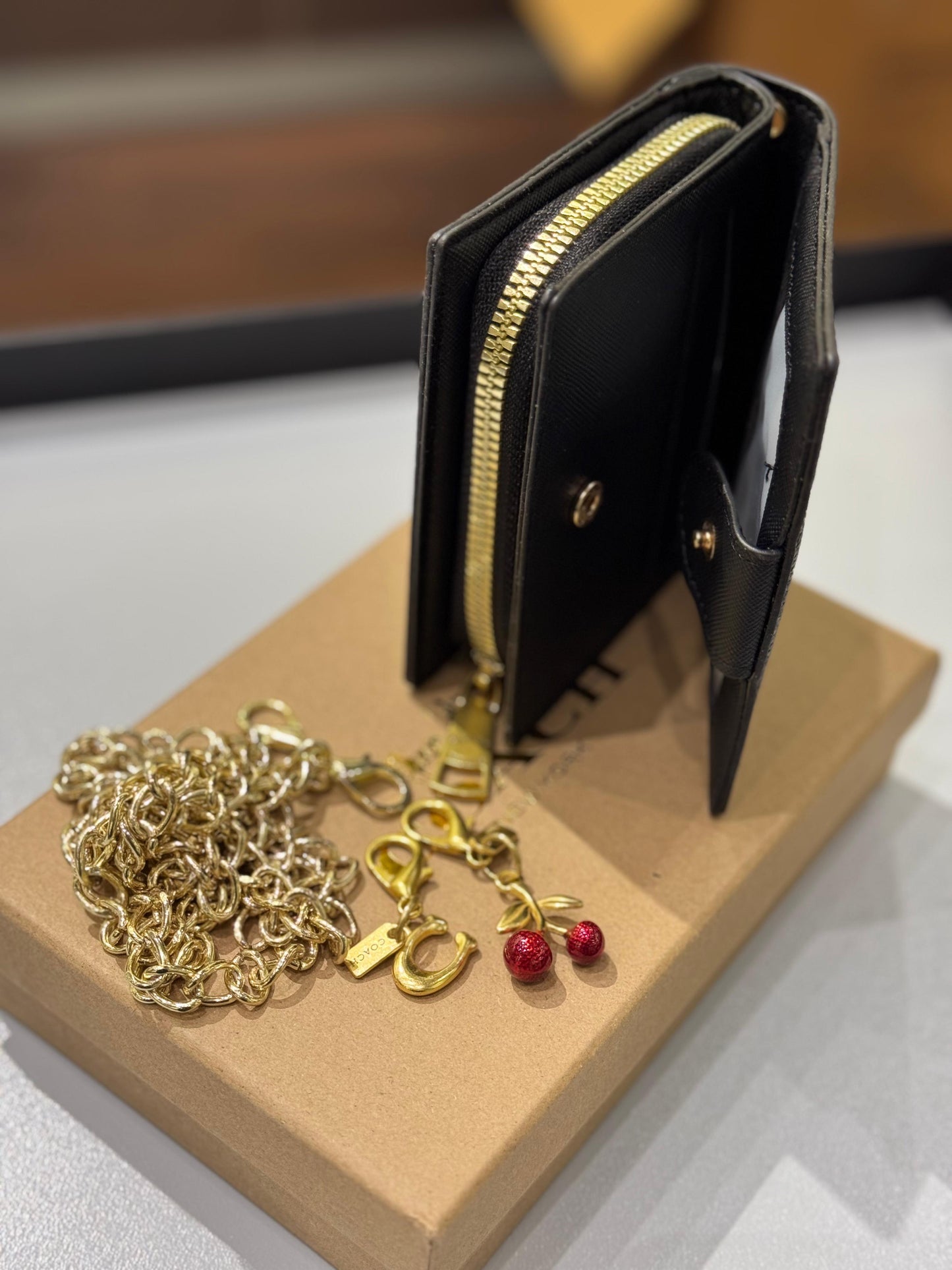 C-O-A-C-H BOXED MINI WALLET ON A CHAIN – Women Bag (Black Design B)