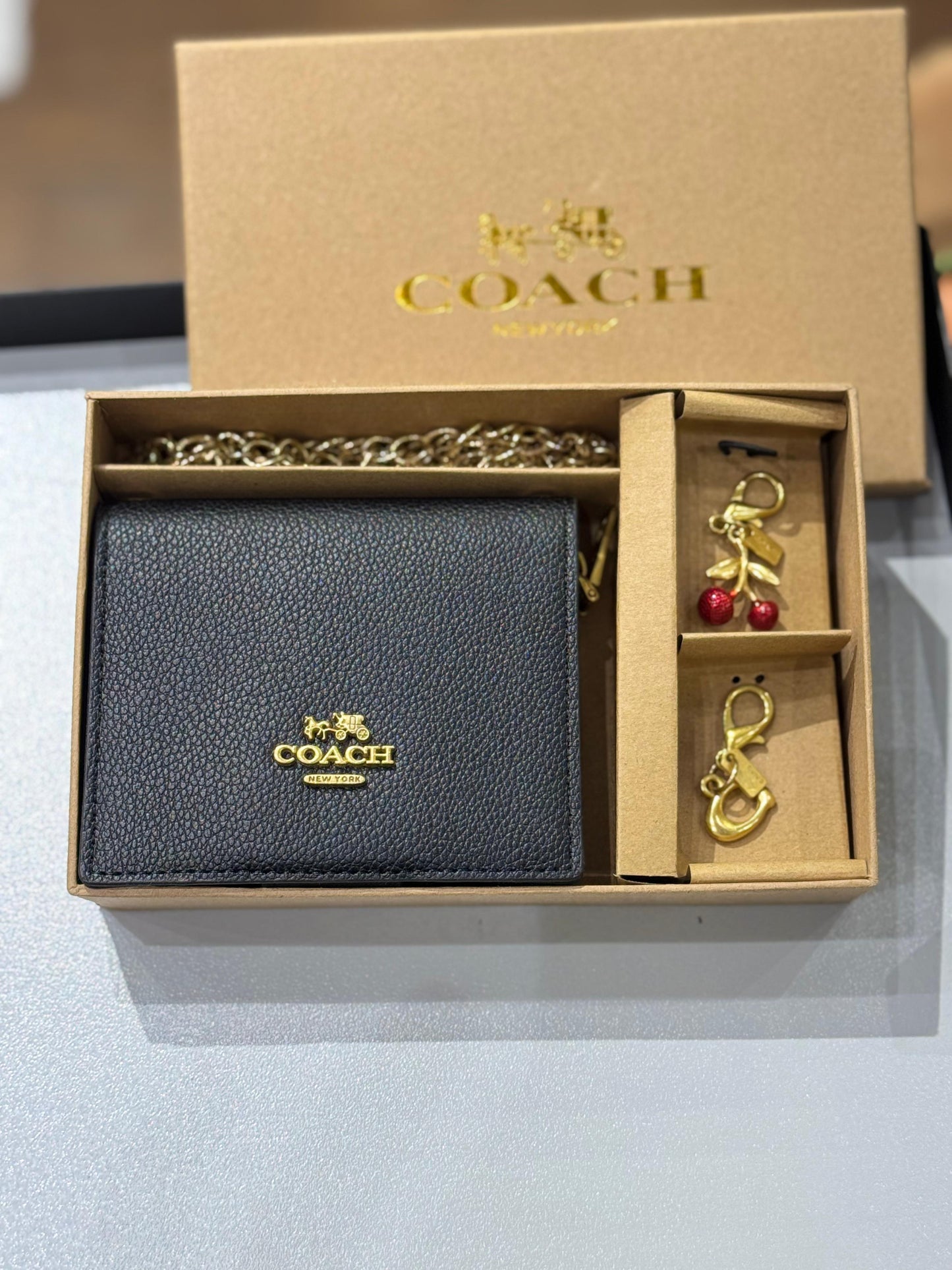 C-O-A-C-H BOXED MINI WALLET ON A CHAIN – Women Bag (Black Design B)