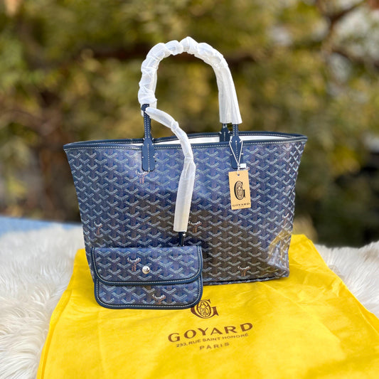 GOYARD Tote 2-Pcs Set – Luxury Women Bag with Pouch (Blue)