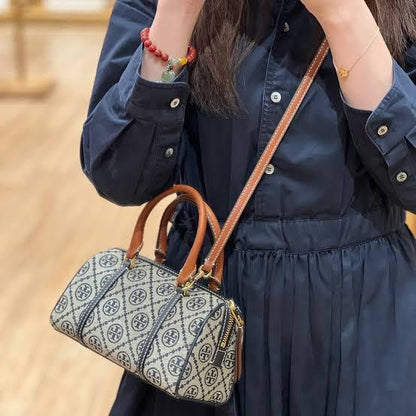 T-O-R-Y B-U-R-C-H T Monogram Petite Barrel Bag – Women Mini Crossbody Bag (Blue with Off White)