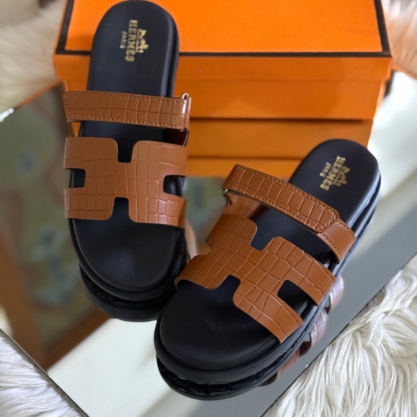 H-E-R-M-E-S Ladies Softy Flat Slippers – Premium Women Flat Slippers (Brown)