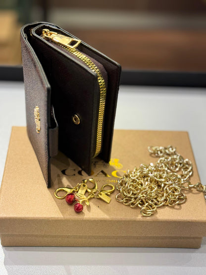 C-O-A-C-H BOXED MINI WALLET ON A CHAIN – Women Bag (Brown Black)