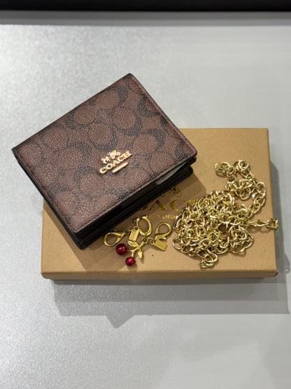 C-O-A-C-H BOXED MINI WALLET ON A CHAIN – Women Bag (Brown Black)