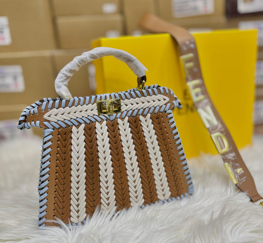 FENDI ICONIC PEEKABOO ISEEU LEATHER – Women Bag (Brown White)