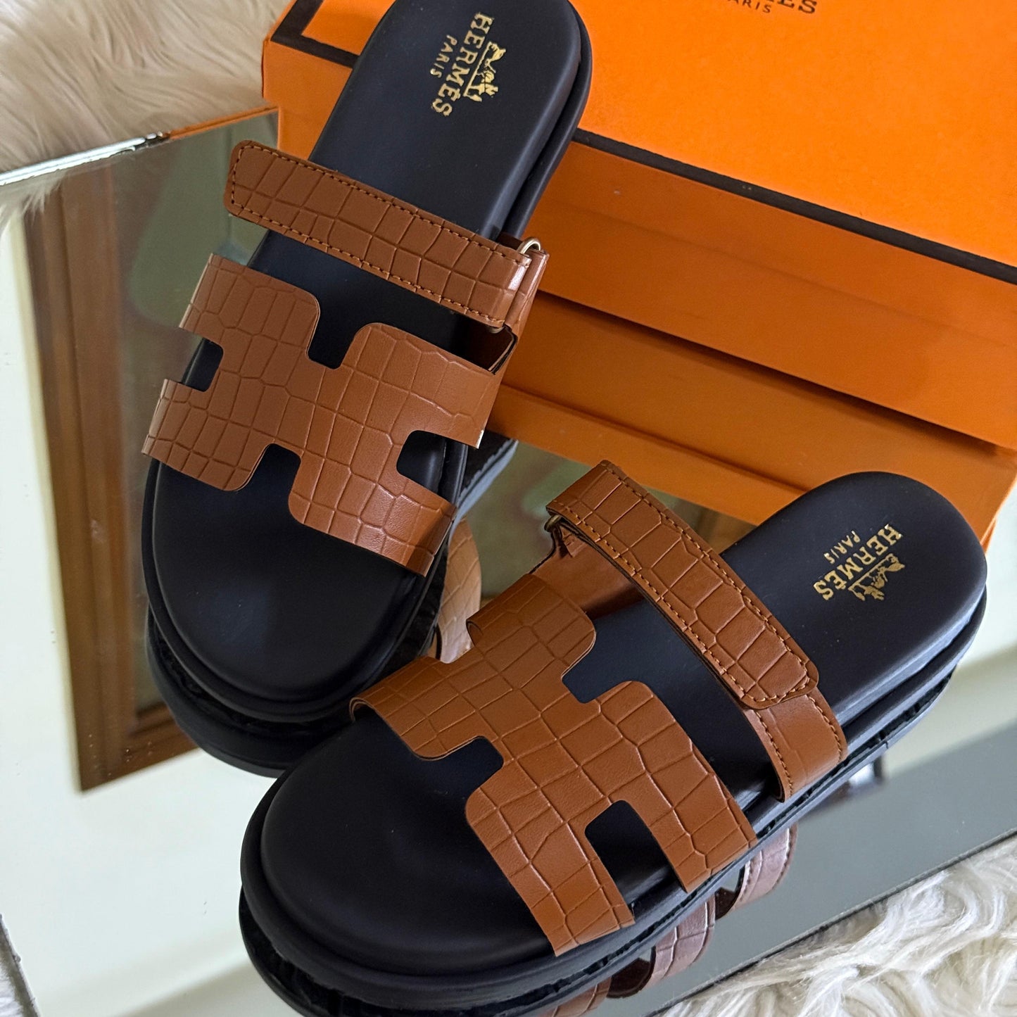 H-E-R-M-E-S Ladies Softy Flat Slippers – Premium Women Flat Slippers (Brown)