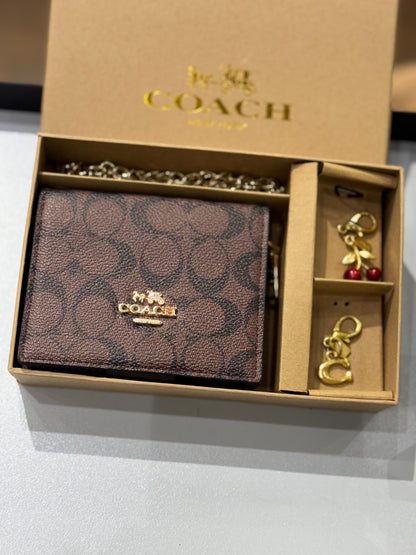 C-O-A-C-H BOXED MINI WALLET ON A CHAIN – Women Bag (Brown Black)