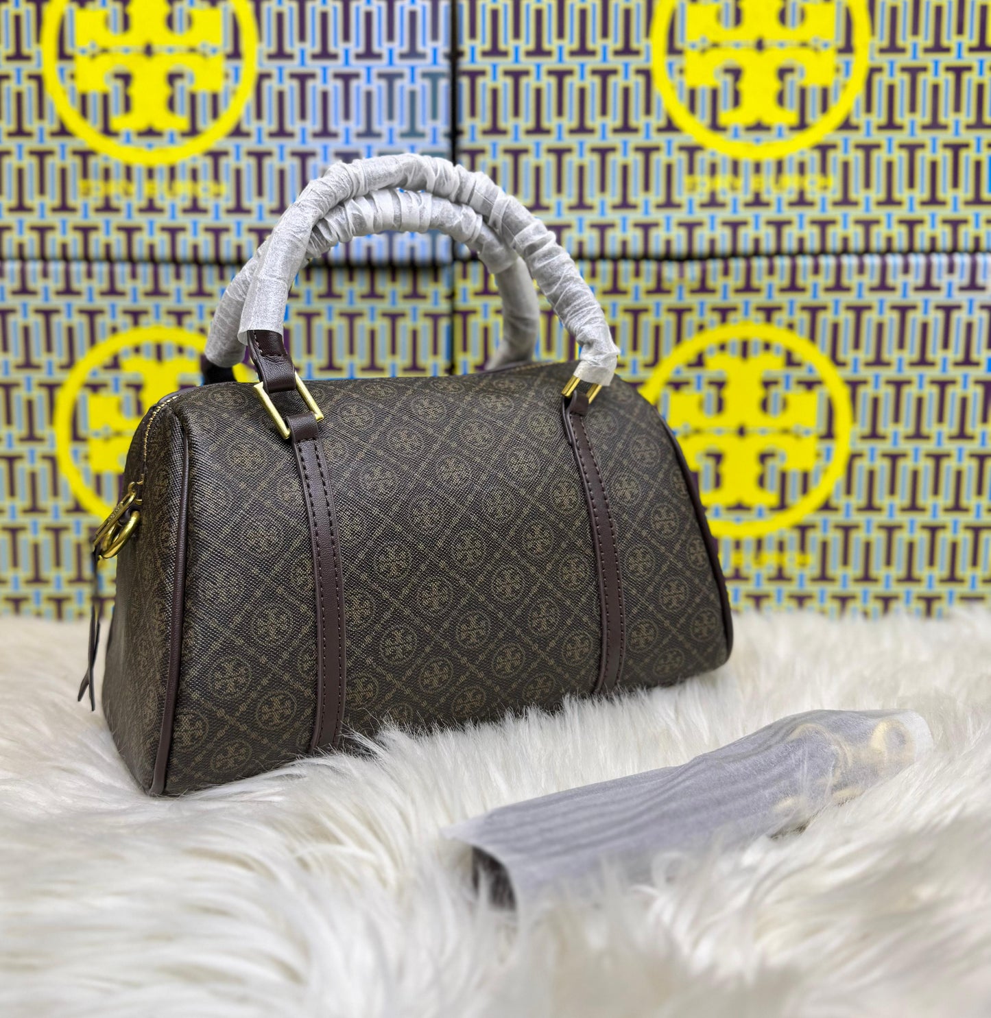 T-O-R-Y B-U-R-C-H T Monogram Petite Barrel Bag – Women Mini Crossbody Bag (Dark Brown)