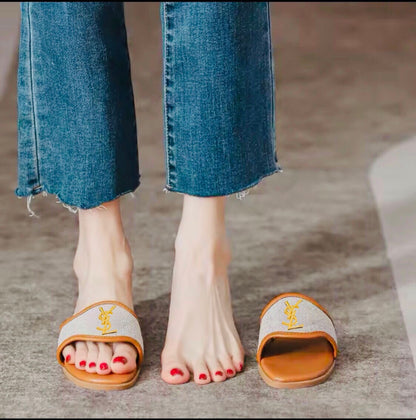 YSL SAINT LAURENT JUTT SLIPPERS – Women Shoes (New Arrival) (Brown)