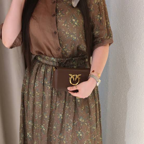 PINKO LOVE CLICK MICRO – Women Bag | Calfskin Silk Leather Shoulder Bag (Brown)