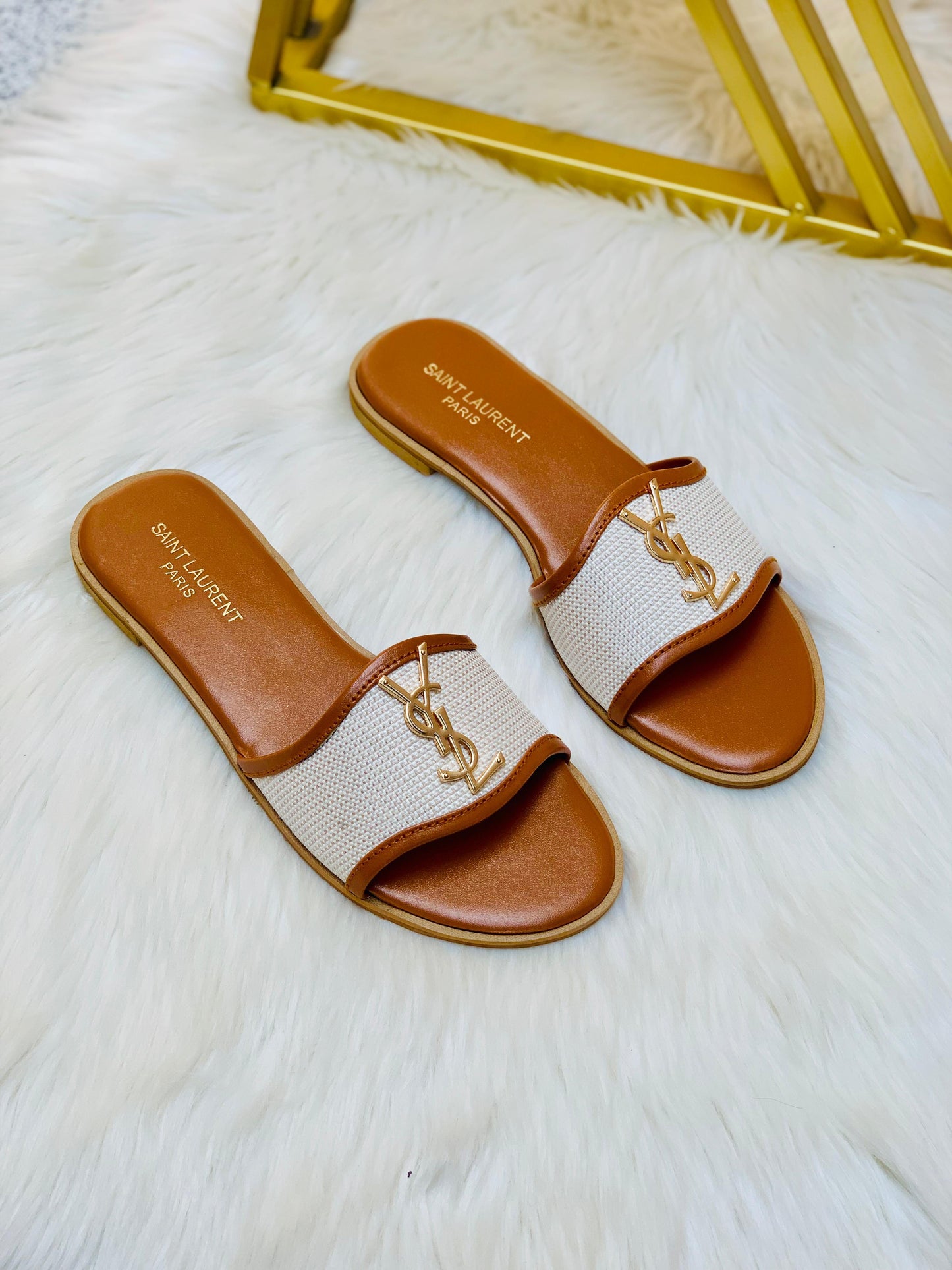 YSL SAINT LAURENT JUTT SLIPPERS – Women Shoes (New Arrival) (Brown)
