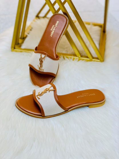 YSL SAINT LAURENT JUTT SLIPPERS – Women Shoes (New Arrival) (Brown)