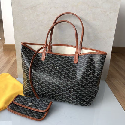GOYARD Tote 2-Pcs Set – Luxury Women Bag with Pouch (Brown Black)