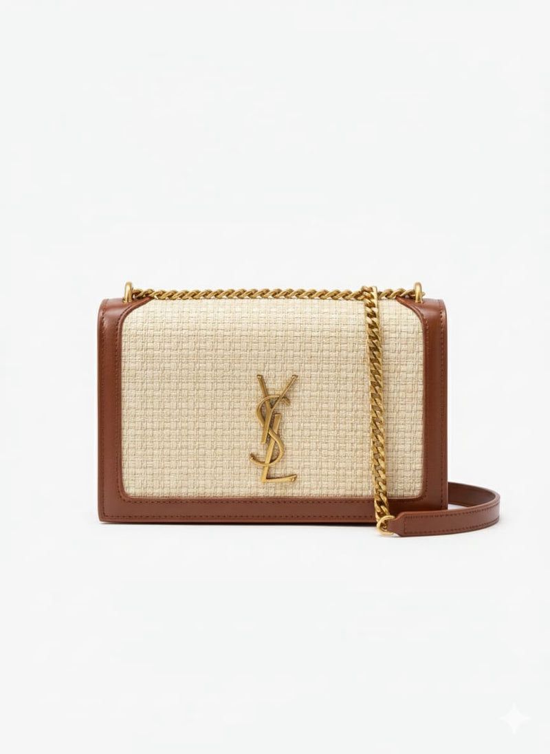 S-A-I-N-T L-A-U-R-E-N-T Sunset Medium Bag – Smooth Leather Women Shoulder Bag (Cream Brown)