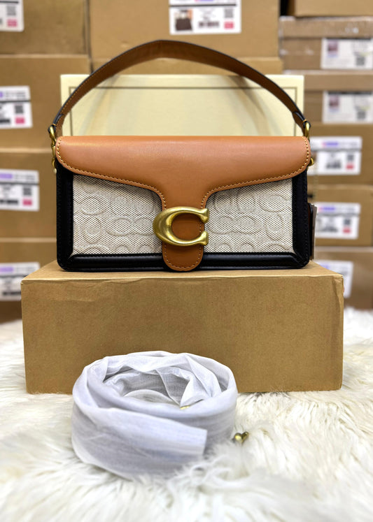 C-O-A-C-H Tabby Shoulder Bag 26 – Blocked Signature Canvas Women Shoulder Bag (Brown with Off White)