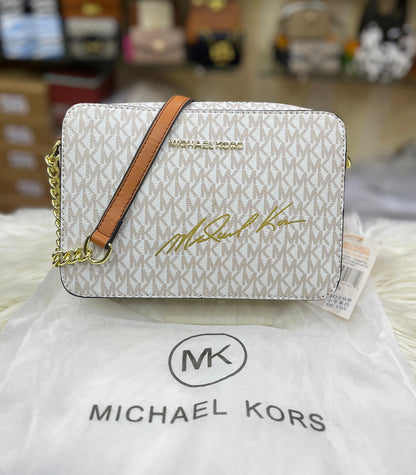 MICHAEL KORS JET SET MEDIUM LOGO SIGNATURE CROSSBODY BAG – Women Bag (Cream)