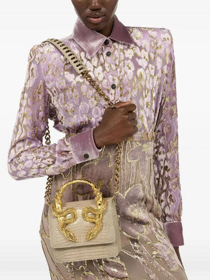 ROBERTO CAVALLI Women Bag – Borsa Bordeaux Con Serpenti | Premium Medium Shoulder & Hand Carry (Cream)