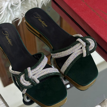 Fashion Steps Flats – Stylish Women Footwear (Green/Silver)