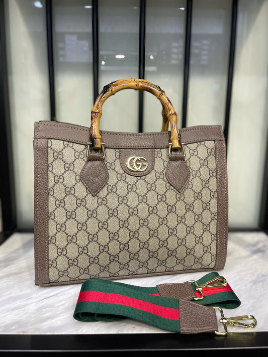 GUCCI — Diana Medium Tote Bag (With Dust Bag | Gold Hardware) (Brown-Beige)